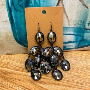 Earrings, black hematite, fishhook